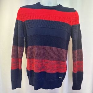 Diesel Italian Yarn Blue & Red Striped Pullover Long Sleeve Knit Sweater Mens XS